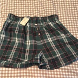 Free People High Waist Plaid Shorts - Green and White